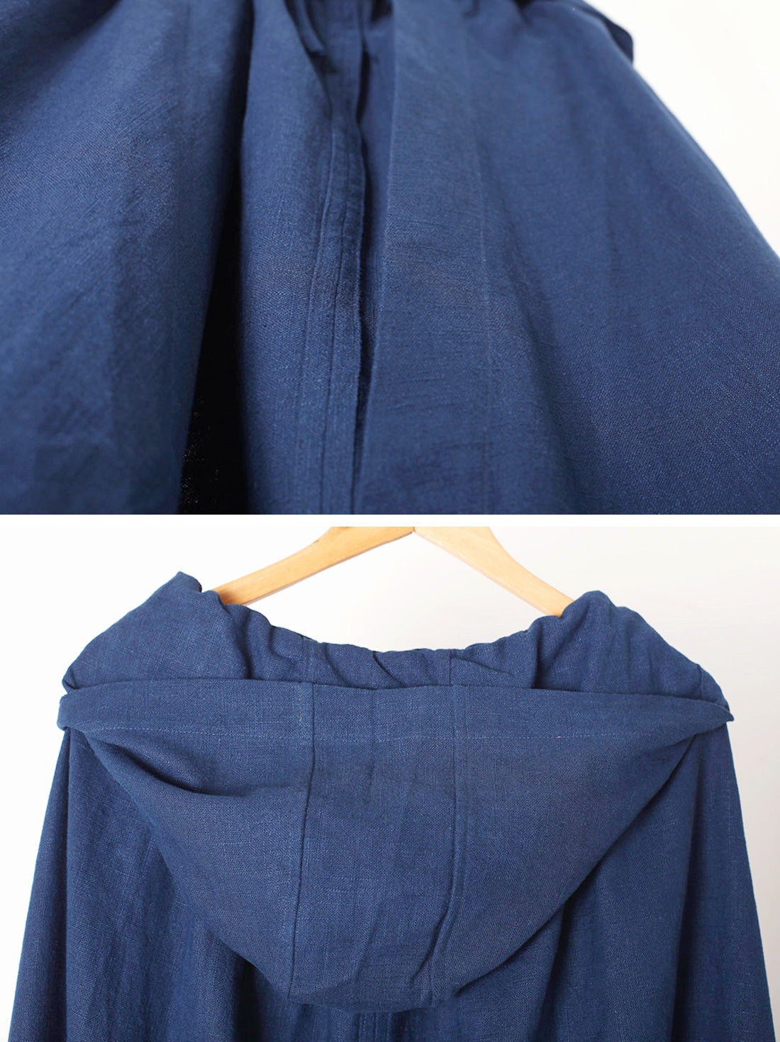 Solid Color Hooded Linen Cape Coat Details 2